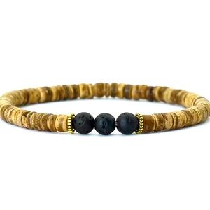 Handmade coconut wood boho bracelet with natural stone beads